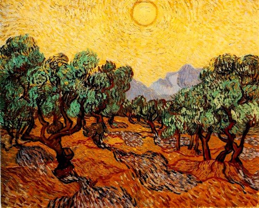 Vincent van Gogh: Olive Trees with Yellow Sun and Sky - 1889