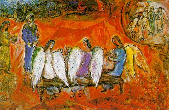 Larger view of Marc Chagall: Adam and the Three Angels - 1954-1967