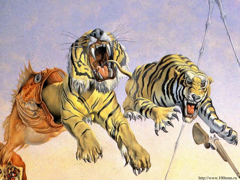 Larger view of Salvador Dali: Gala and the Tigers (detail) - 1944