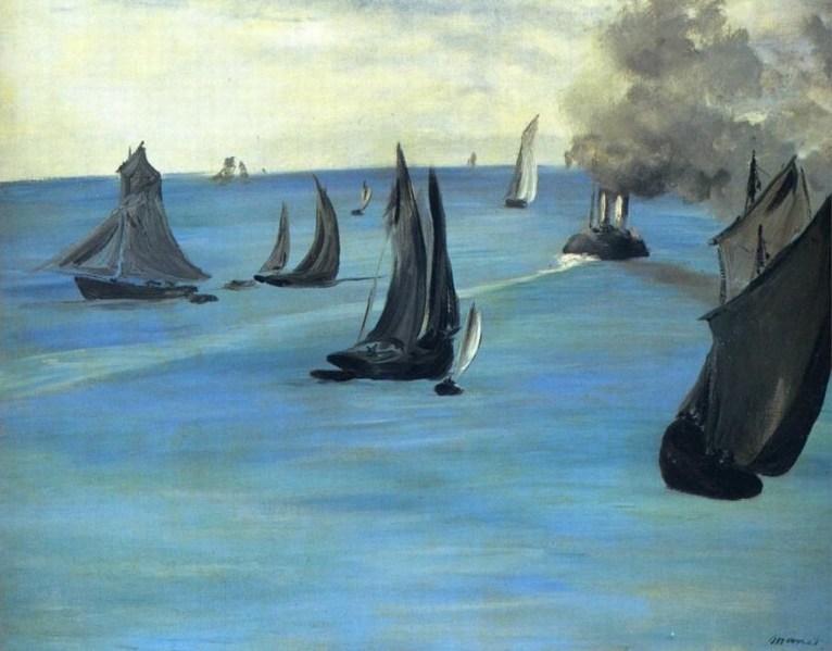 Larger view of Edouard Manet: Steamboat leaving Boulogne - 1864