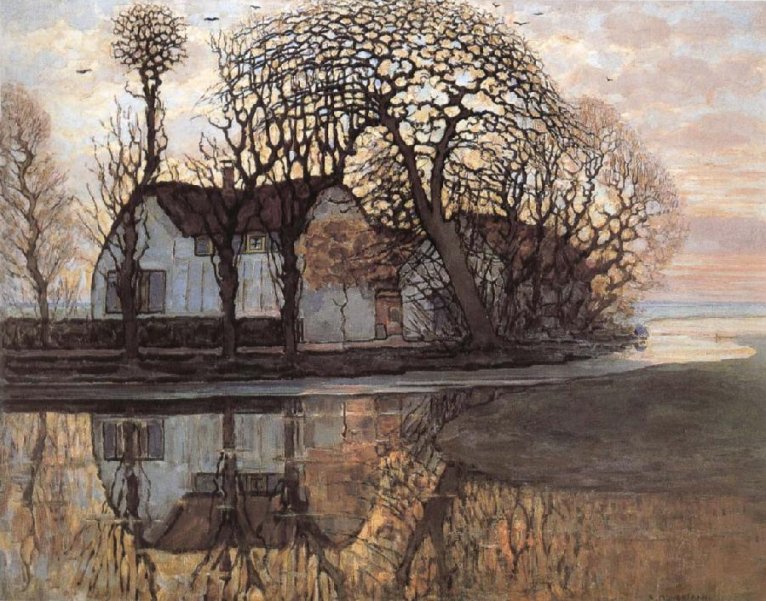 Larger view of Piet Mondrian: Avond (Evening): Farm at Duivendrecht - 1905