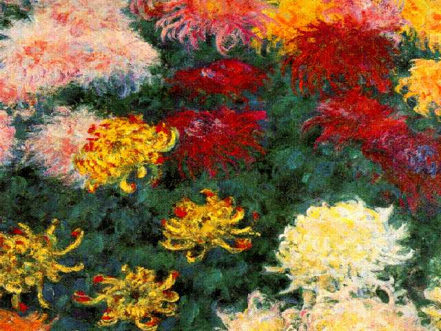 Larger view of Claude Monet: Chrysanthemums (detail) - 1857