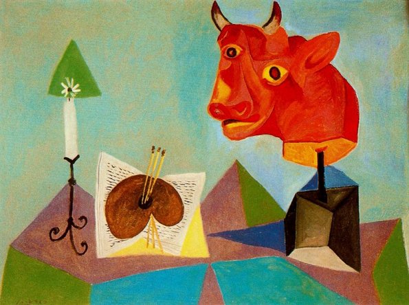 Larger view of Pablo Picasso: Still Life With Palette And Bull's Head - 1938