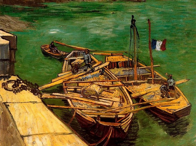 Larger view of Vincent van Gogh: Sand Barges on the Rhne - 1888