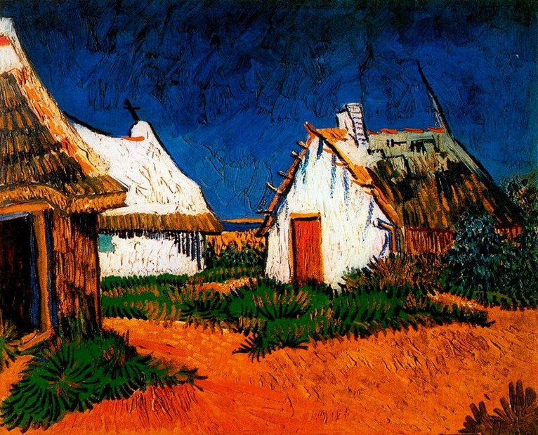 Larger view of Vincent van Gogh: Three White Cottages in Saintes-Maries - 1888